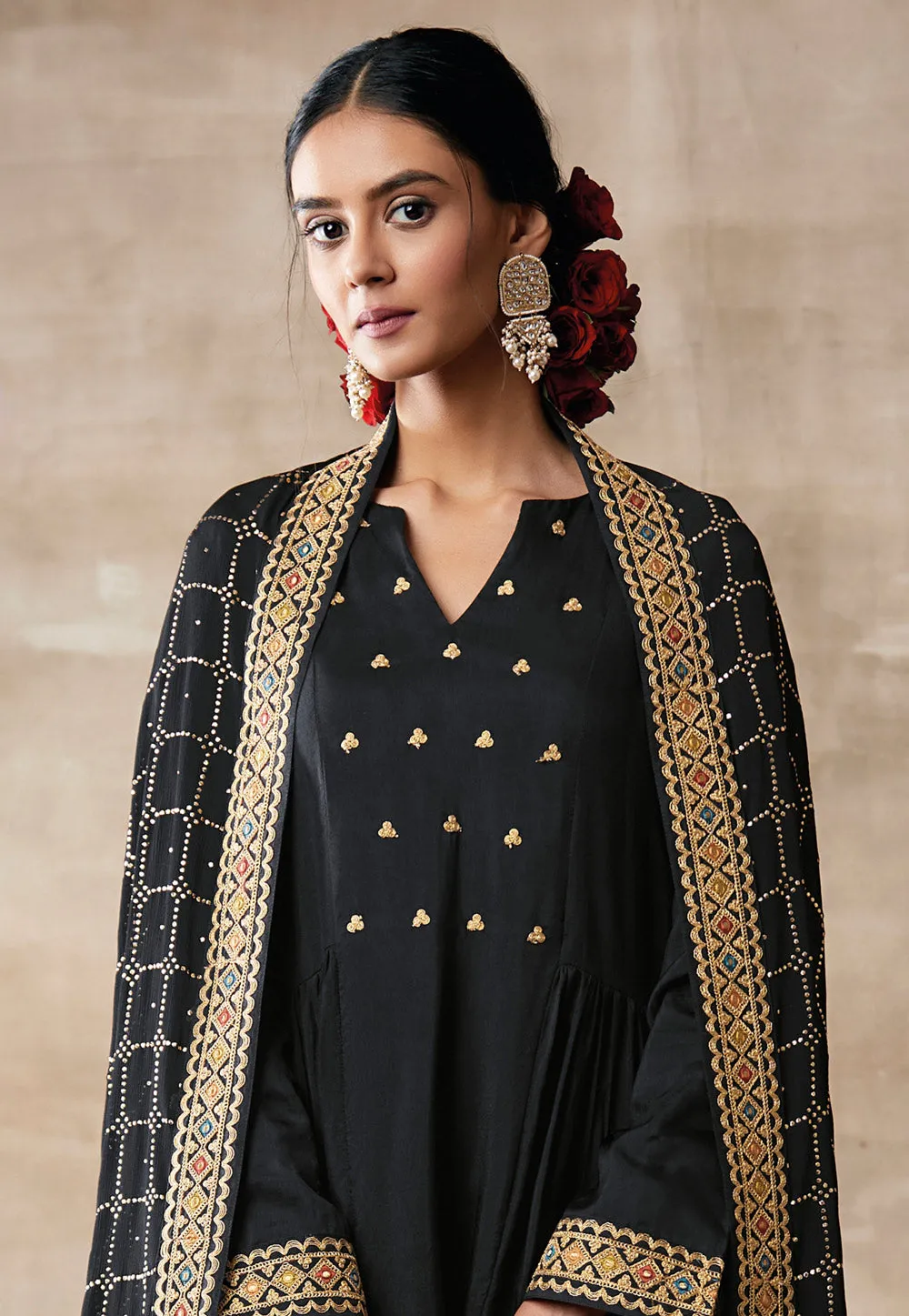 Black Embroidered Designer Palazzo Suit