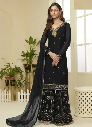 Black Embroidered Designer Sharara Suit