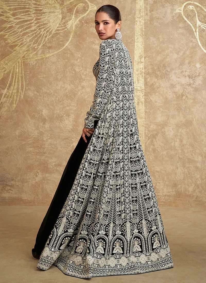 Black Embroidered Jacket Style Lehenga Choli