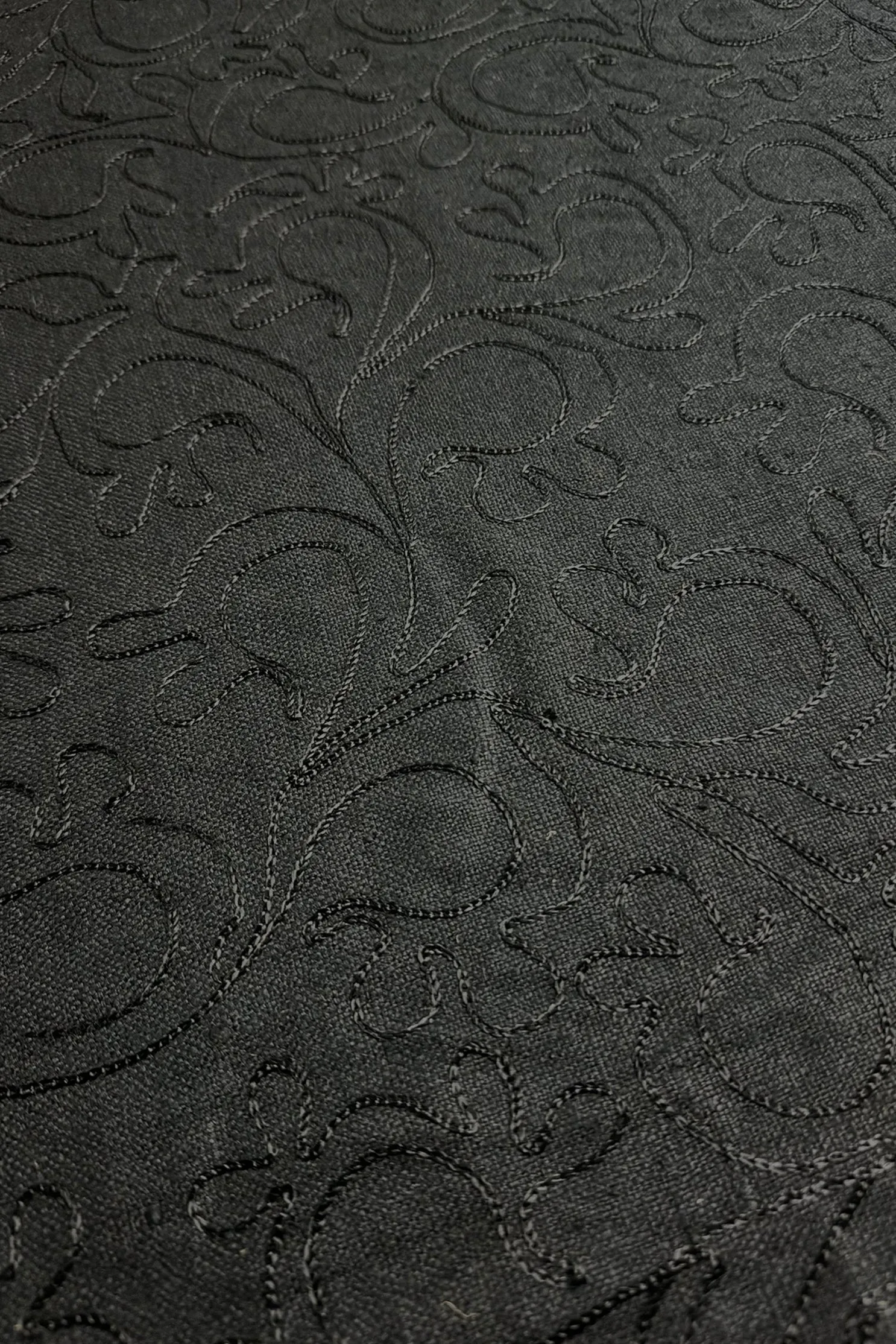 Black Embroidered Silk Linen MEMT-026-04