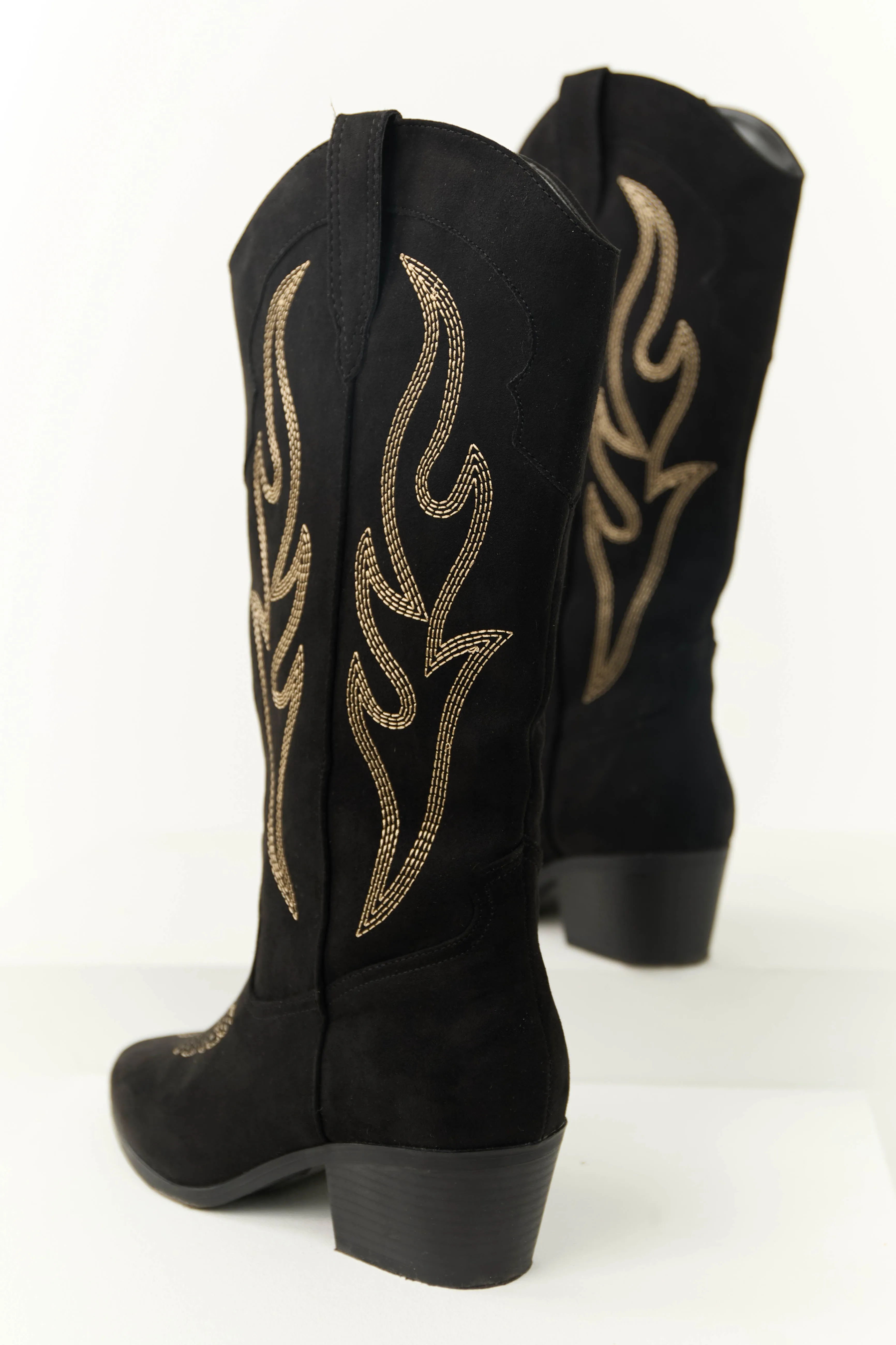 Black Embroidered Western Style Boots