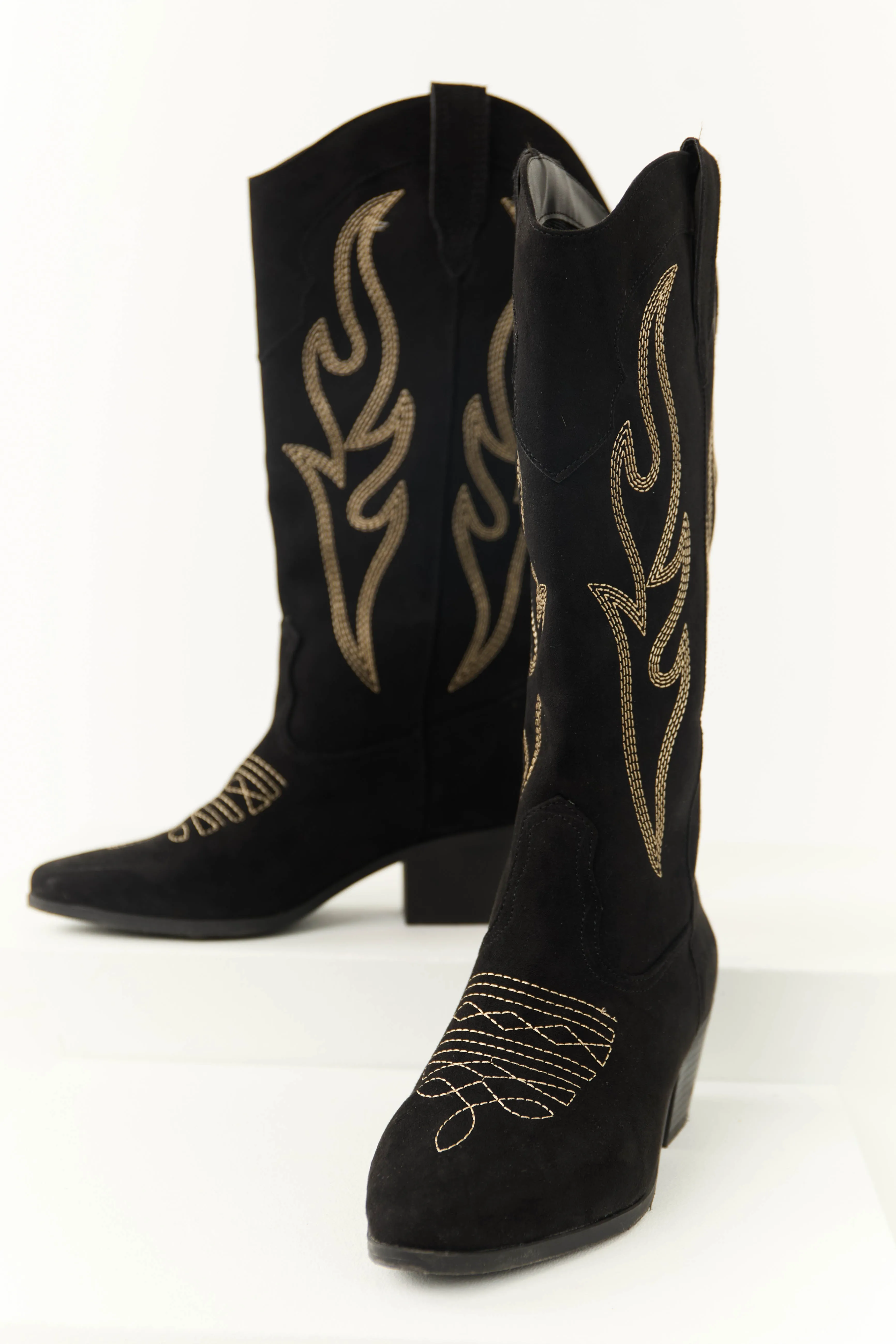 Black Embroidered Western Style Boots