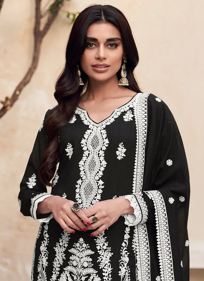 Black Embroidery Traditional Palazzo Suit