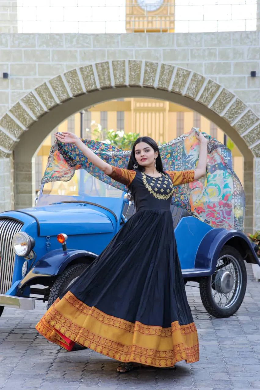 Black Embroidery Work Gown With Stylish Dupatta