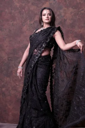 Black  Embroidery work Saree with Designer Blouse