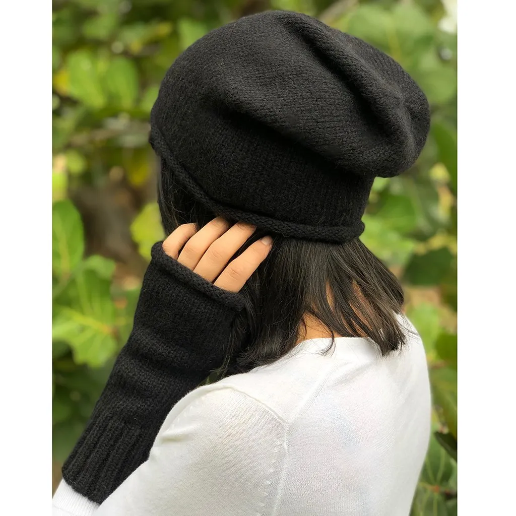 Black Essential Knit Alpaca Beanie by SLATE   SALT