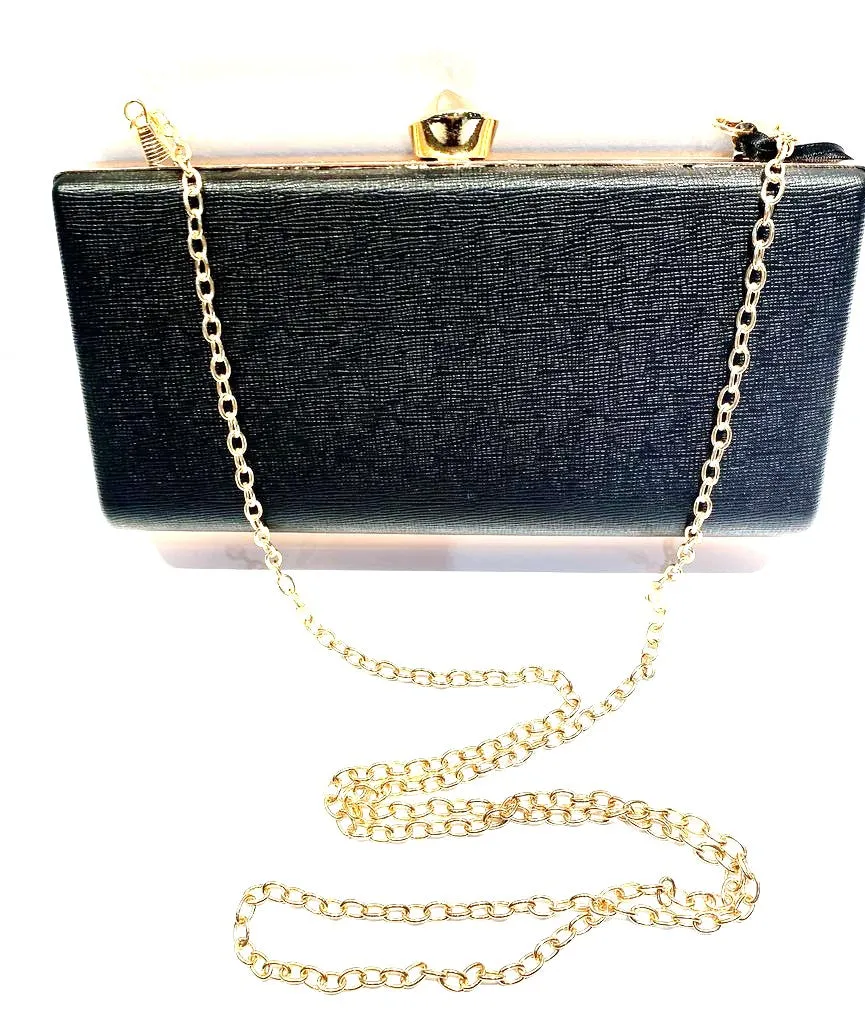 Black Evening Bag With Long Gold Chain