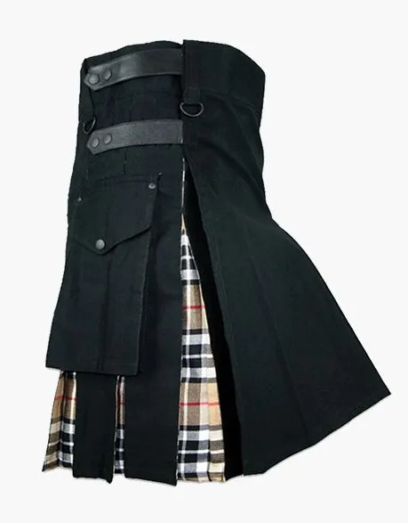 BLACK FABRIC CAMEL THOMSON TARTAN HYBRID KILT