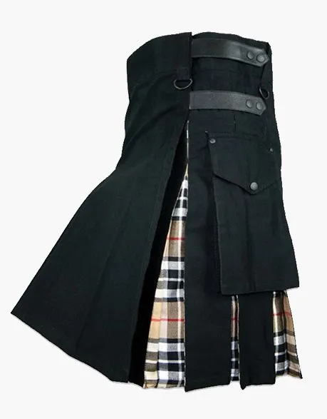 BLACK FABRIC CAMEL THOMSON TARTAN HYBRID KILT