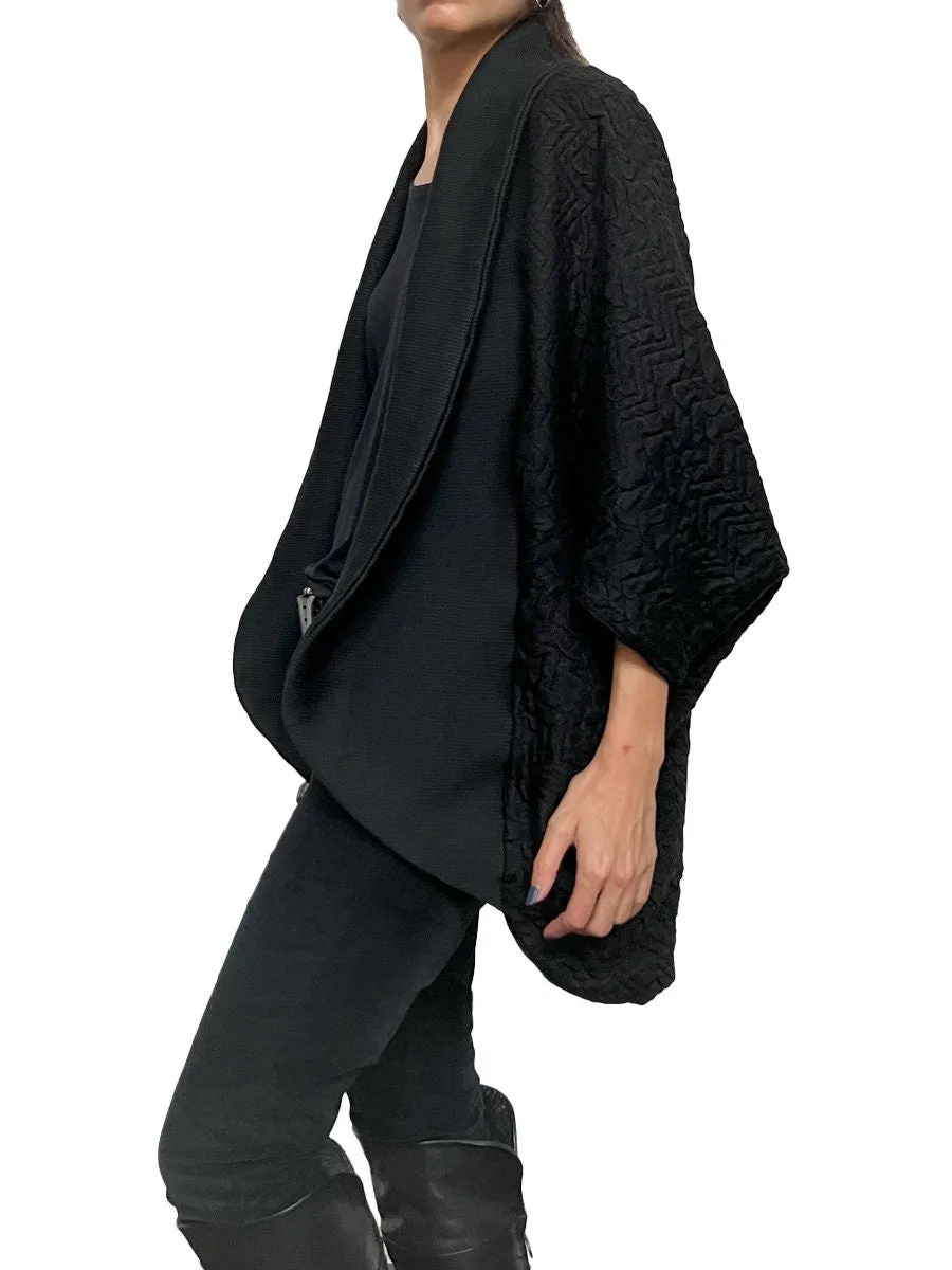 Black Fancy Cloque Open Cocoon Jacket