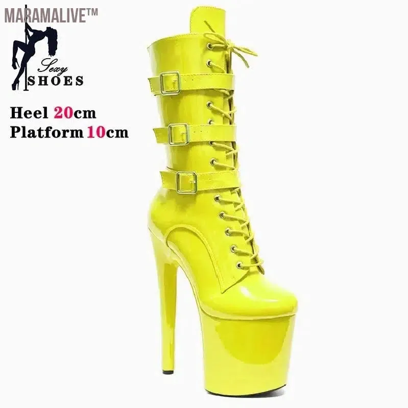 Black Fashionable Women's Ankle Boots with Round Toe Side Zip Short Boots for Pole Dance Platform Heels Three Belt Buckle