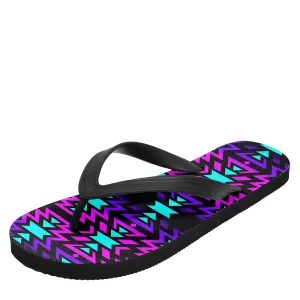 Black Fire Winter Sunset Flip Flops