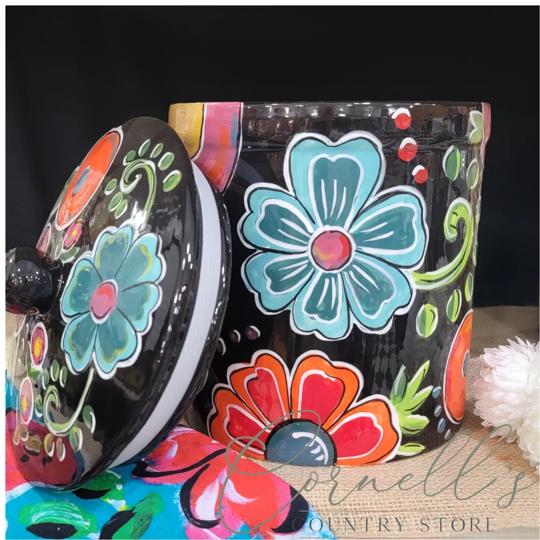 Black Floral Canister