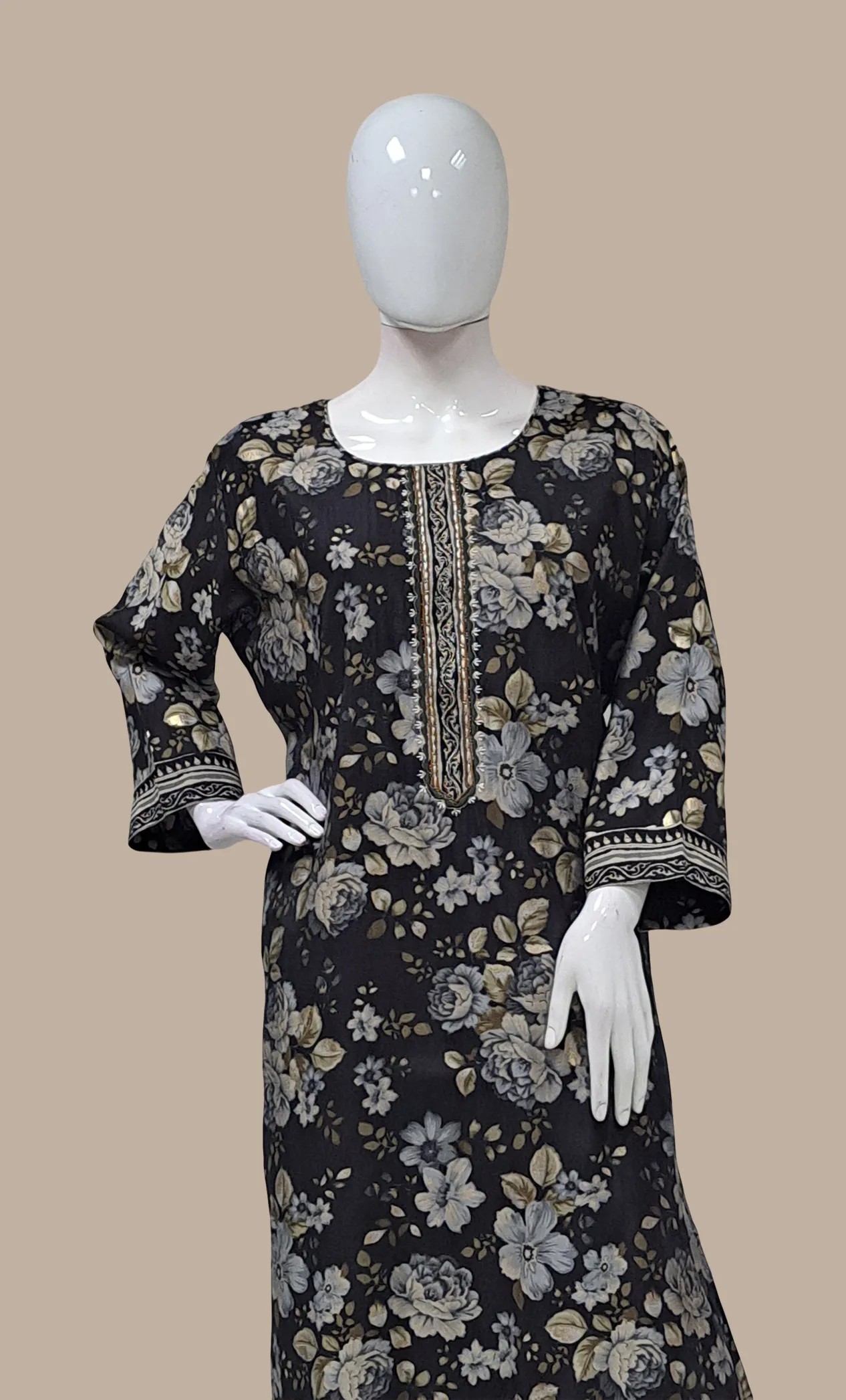 Black Floral Printed Punjabi