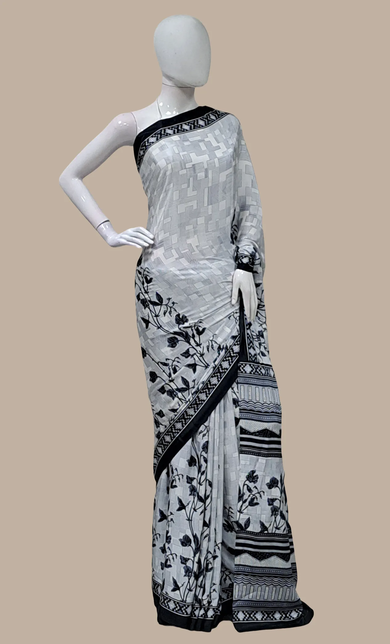 Black Floral Printed Sari