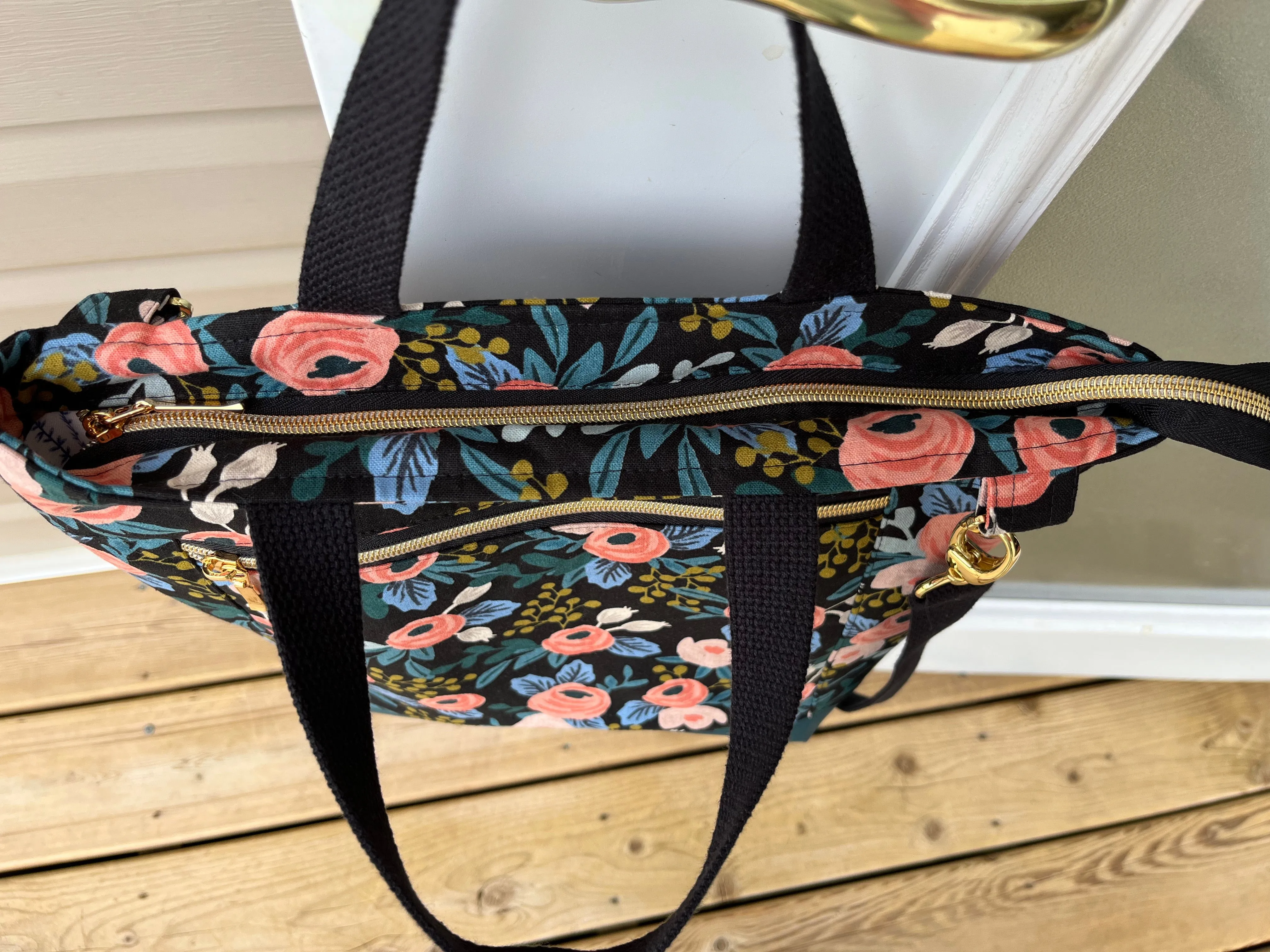 Black Floral Rifle Paper Co Cross body Tote Bag