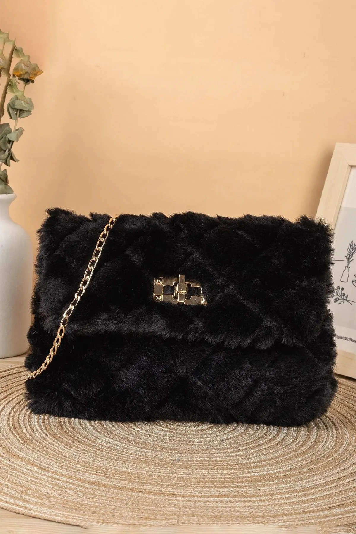 Black Fluffy Flux Bag - A23 - WHB0062