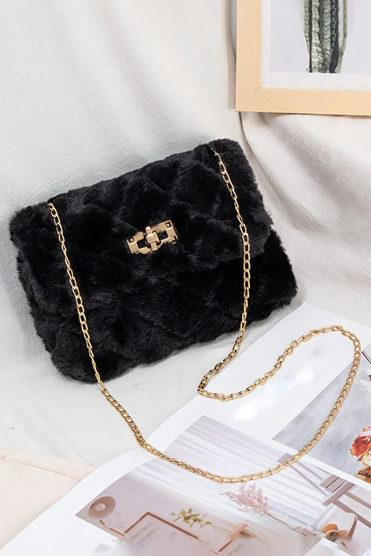 Black Fluffy Flux Bag - A23 - WHB0062