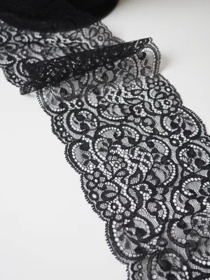 Black Foliage Scallop Lace Trim 13cm