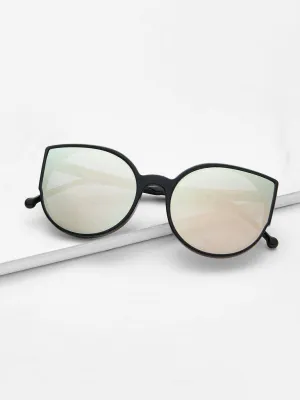 Black Frame Mirror Lens Sunglasses