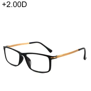 Black Frame Spring Hinge Anti Fatigue & Blue-ray Presbyopic Glasses,  2.00D