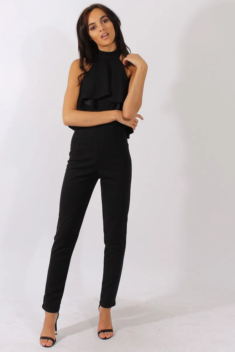 Black Frill Choker Jumpsuit - Melissa