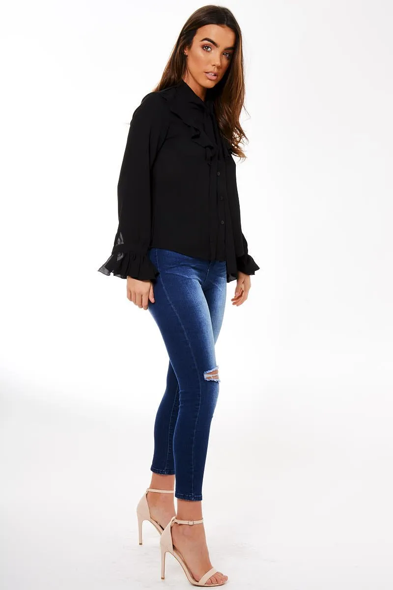 Black Frill Sleeve Blouse - Amara