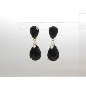 Black Gem Brass Teardrop Earrings