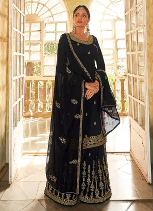 Black Georgette Embroidered Palazzo Suit