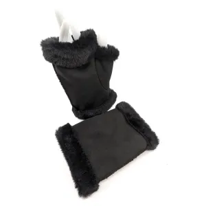 Black Ginger Black Sheepskin Style Fingerless Gloves - 800-688