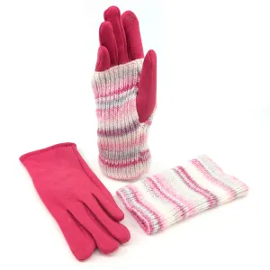 Black Ginger Blush Pink Multi Striped Two in One Gloves - 800-613