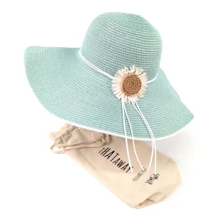 Black Ginger Bold Daisy Wide Brim Foldable Hat - Light Green