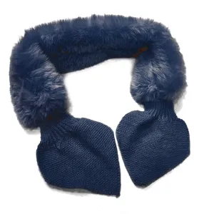 Black Ginger Navy Bela Knitted Tie Collar Faux Fur Scarf - 735-829