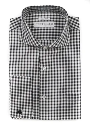 Black Gingham Check French Cuff Dress Shirt - Regular Fit