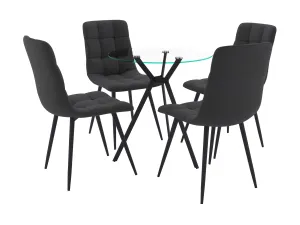 Black Glass Dining Table Set 5pc