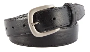 Black Glossy Leather Belt, Hudson Buckle (Brushed Silver)