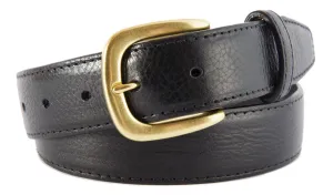 Black Glossy Leather Belt, Hudson Buckle (Gold)