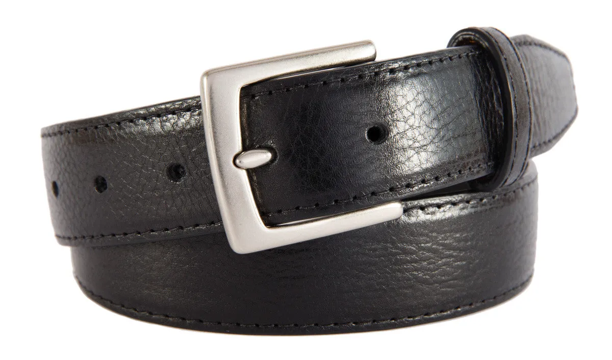 Black Glossy Leather Belt, Signature Buckle (Brushed Silver)