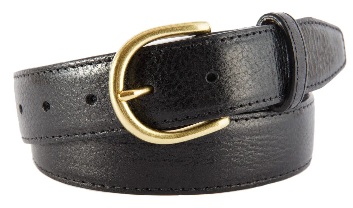 Black Glossy Leather Belt, Soho Buckle (Gold)