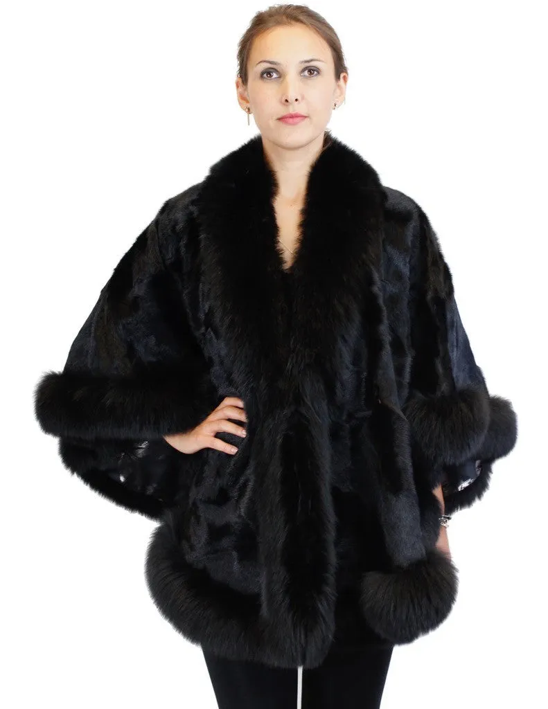 BLACK GOAT FUR & FOX FUR PONCHO/WRAP/SHAWL