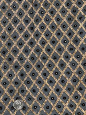 Black Gold Sequin & Beads On Silk Chiffon JEC-001 Fabric