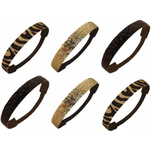 Black Gold Zebra Headbands - 6 Pack