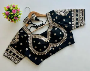 Black Golden Embroidered Blubbery Silk Blouse with Sequins