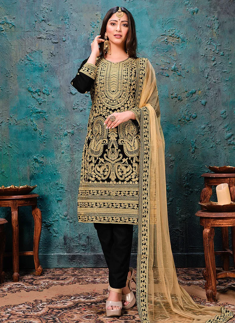 Black Golden Embroidered Pant Style Suit