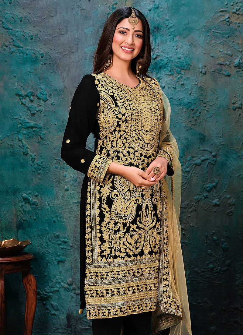 Black Golden Embroidered Pant Style Suit