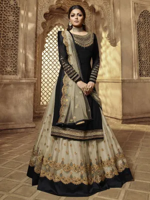 Black Golden Embroidered Party Wear Lehenga Suit