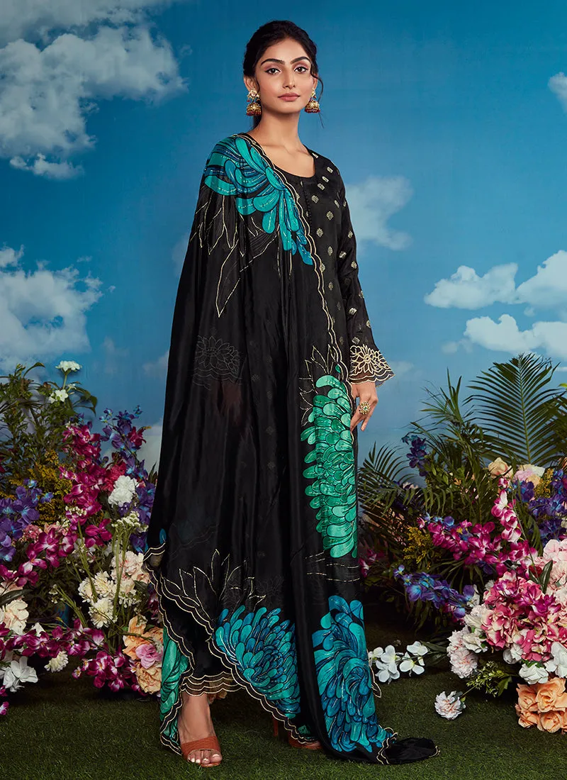 Black Golden Embroidery Festive Salwar Kameez