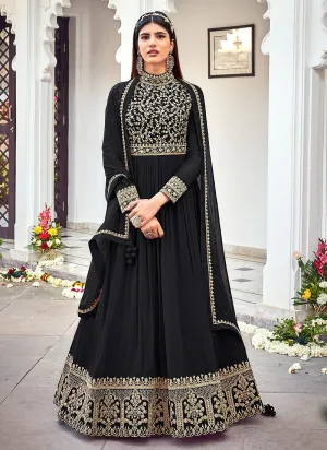 Black Golden Traditional Embroidered Designer Anarkali Gown