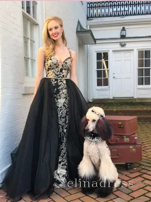 Black Gorgeous Prom Dresses Long Evening Dress With Applique Celebrity Formal Gowns SED145