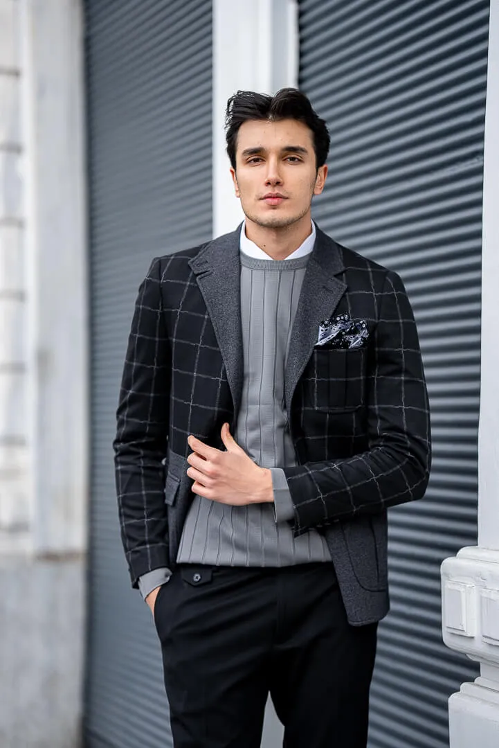 Black-Gray Checked Men's Jacket